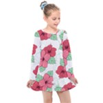 Floral Hibiscus Pattern Design Kids  Long Sleeve Dress