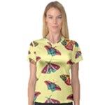 Colorful Butterflies Pattern V-Neck Sport Mesh Tee