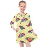 Colorful Butterflies Pattern Kids  Quarter Sleeve Shirt Dress