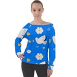 International Day of Peace Pattern Off Shoulder Long Sleeve Velour Top