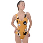 Halloween costume cats pattern Side Cut Out Swimsuit