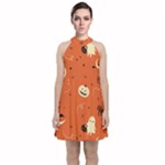 Halloween Elements Pattern Velvet Halter Neckline Dress 