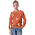 Halloween Elements Pattern Kids  Long Sleeve Tee with Frill 