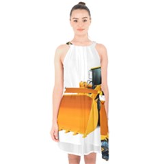 Halter Collar Waist Tie Chiffon Dress 