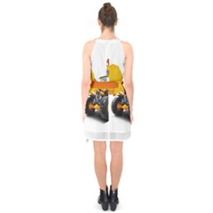 Halter Collar Waist Tie Chiffon Dress 