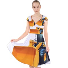 Cap Sleeve Front Wrap Midi Dress 