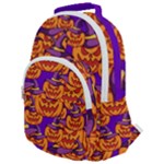 Purple and orange pumpkins, crazy Halloween pattern, Jack o  Lantern Rounded Multi Pocket Backpack