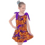 Purple and orange pumpkins, crazy Halloween pattern, Jack o  Lantern Kids  Tie Up Tunic Dress