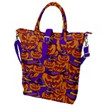 Purple and orange pumpkins, crazy Halloween pattern, Jack o  Lantern Buckle Top Tote Bag