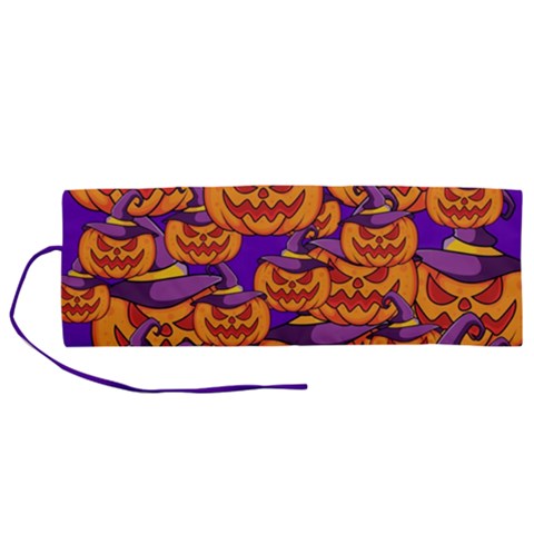 Purple and orange pumpkins, crazy Halloween pattern, Jack o  Lantern Roll Up Canvas Pencil Holder (M) from ArtsNow.com