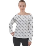 Grey Unicorn Sketchy Style Motif Drawing Pattern Off Shoulder Long Sleeve Velour Top