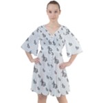 Grey Unicorn Sketchy Style Motif Drawing Pattern Boho Button Up Dress
