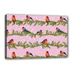 Bullfinches Sit On Branches On A Pink Background Canvas 18  x 12  (Stretched)