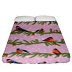 Bullfinches Sit On Branches On A Pink Background Fitted Sheet (Queen Size)