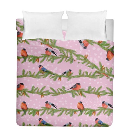 Bullfinches Sit On Branches On A Pink Background Duvet Cover Double Side (Full/ Double Size) from ArtsNow.com