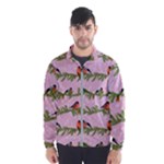 Bullfinches Sit On Branches On A Pink Background Men s Windbreaker