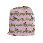 Bullfinches Sit On Branches On A Pink Background Drawstring Pouch (XL)