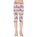 Bullfinches Sit On Branches On A Pink Background Kids  Capri Leggings 
