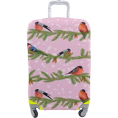 Bullfinches Sit On Branches On A Pink Background Luggage Cover (Large) from ArtsNow.com