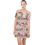 Bullfinches Sit On Branches On A Pink Background Off Shoulder Chiffon Dress