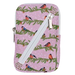 Bullfinches Sit On Branches On A Pink Background Belt Pouch Bag (Large) from ArtsNow.com