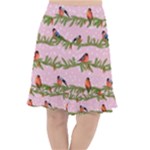 Bullfinches Sit On Branches On A Pink Background Fishtail Chiffon Skirt