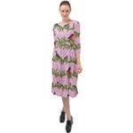 Bullfinches Sit On Branches On A Pink Background Ruffle End Midi Chiffon Dress