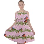 Bullfinches Sit On Branches On A Pink Background Cut Out Shoulders Chiffon Dress