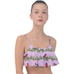 Bullfinches Sit On Branches On A Pink Background Frill Bikini Top