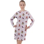 Bullfinches Sit On Branches Long Sleeve Hoodie Dress
