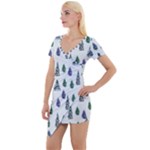 Coniferous Forest Short Sleeve Asymmetric Mini Dress