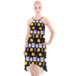 Cats Sun Stars High-Low Halter Chiffon Dress 