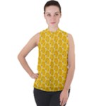 Cartoon Pattern Mock Neck Chiffon Sleeveless Top