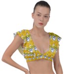 Cartoon Pattern Plunge Frill Sleeve Bikini Top