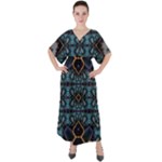 Blue pattern V-Neck Boho Style Maxi Dress