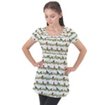 Bullfinches On The Branches Puff Sleeve Tunic Top