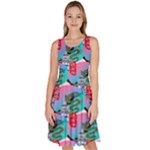 Retro Snake Knee Length Skater Dress With Pockets