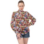 Retro Color High Neck Long Sleeve Chiffon Top