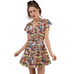 Retro Color Flutter Sleeve Wrap Dress