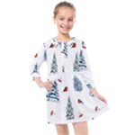 Christmas Trees And Bullfinches Kids  Quarter Sleeve Shirt Dress