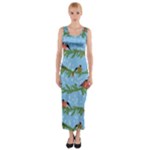 Bullfinches On Spruce Branches Fitted Maxi Dress