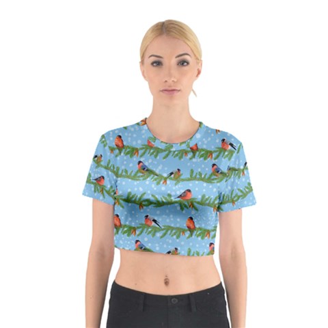 Bullfinches On Spruce Branches Cotton Crop Top from ArtsNow.com