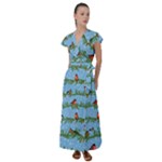 Bullfinches On Spruce Branches Flutter Sleeve Maxi Dress