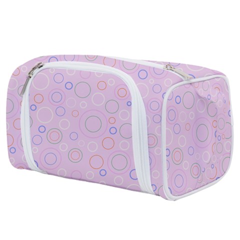 Multicolored Circles On A Pink Background Toiletries Pouch from ArtsNow.com