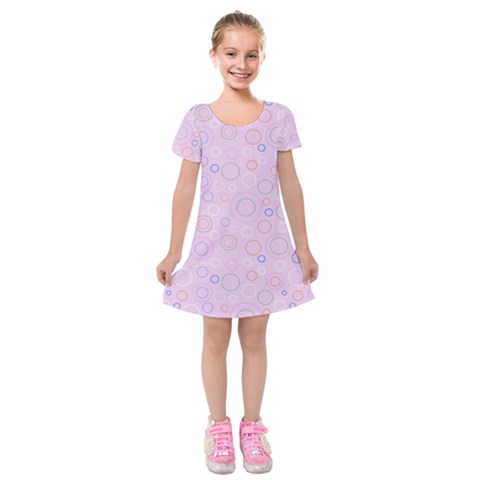 Multicolored Circles On A Pink Background Kids  Short Sleeve Velvet Dress from ArtsNow.com