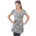 Linear Art Botanic Illustration Puff Sleeve Tunic Top