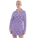 Pink Clouds On Purple Background Women s Long Sleeve Casual Dress