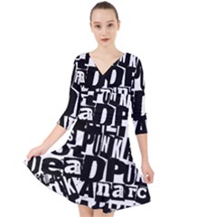 Quarter Sleeve Front Wrap Dress 