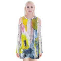 Graffiti Graphic Velvet Long Sleeve Shoulder Cutout Dress from ArtsNow.com