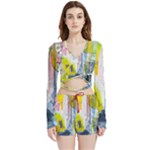 Graffiti Graphic Velvet Wrap Crop Top and Shorts Set